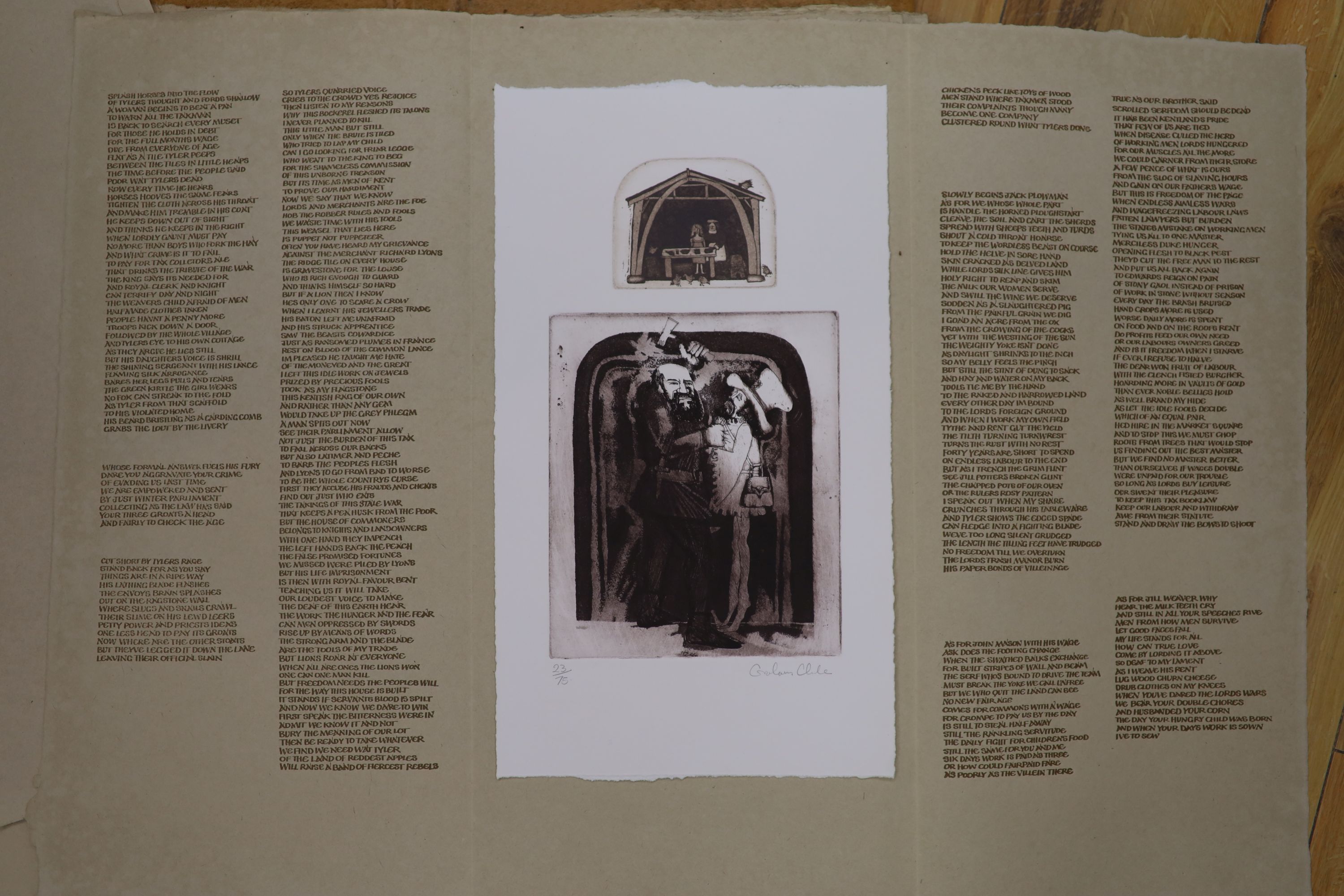 Graham Clarke, limited edition folio, 'Vision of Wat Tyler', 23/75, overall 61 x 30cm